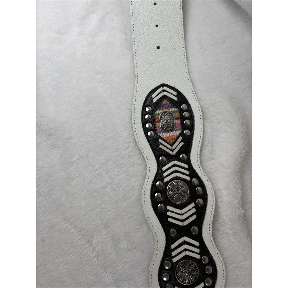 Vintage 90s Western Boho White Leather Statement Belt Westerncore Rodeo Cowgirl